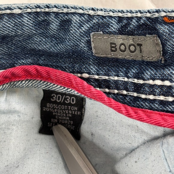 CJ Black Bootcut Jeans Men's 30x30 Blue Denim Red Stitch Distressed - Picture 7 of 12